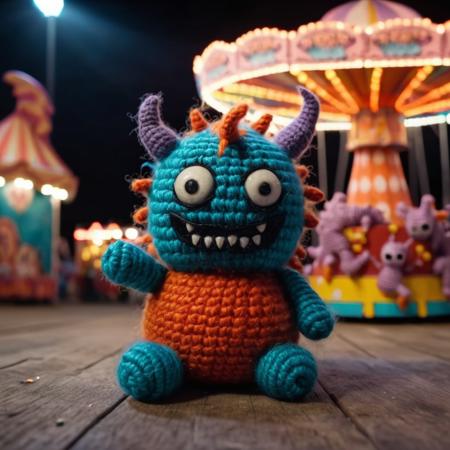 Dragon monster,
Spooky, abandoned fairground,
movie scene  in amigurumi style, extremely fuzzy yarn,
HD, 8k, highly detailed, perfect composition, depth of field, cinematic lighting, volumetric lighting, color graded, film grain, 
<lora:Amigurumi_Style_XL_LyCoris_v1.5.2:0.65> <lora:add-detail-xl:0.64>