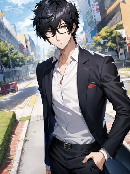 masterpiece, best quality, highres, extremely detailed CG unity 8k wallpaper, illustration of dsjoker, black hair, glasses, black-framed eyewear, grey eyes, dress shirt, pants, 1boy, solo, male focus, standing, outdoors, detailed background, (persona 5:0.5)
<lora:dsjoker_e1:0.75>