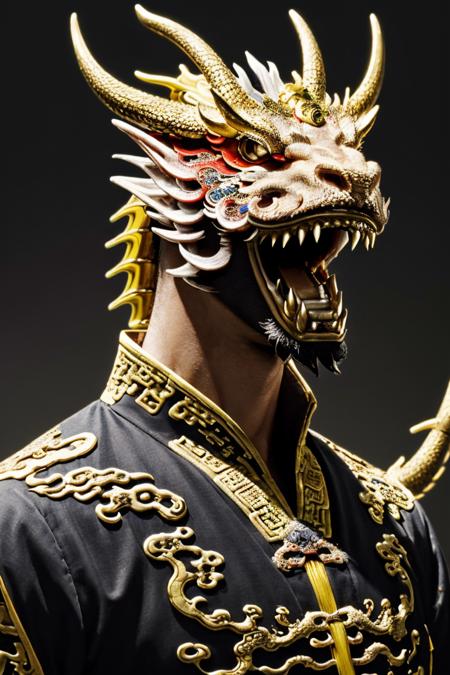 male focus, solo, open mouth, teeth, chinese clothes, upper body, facial hair, horns <lora:dragon-HXZ:0.8>