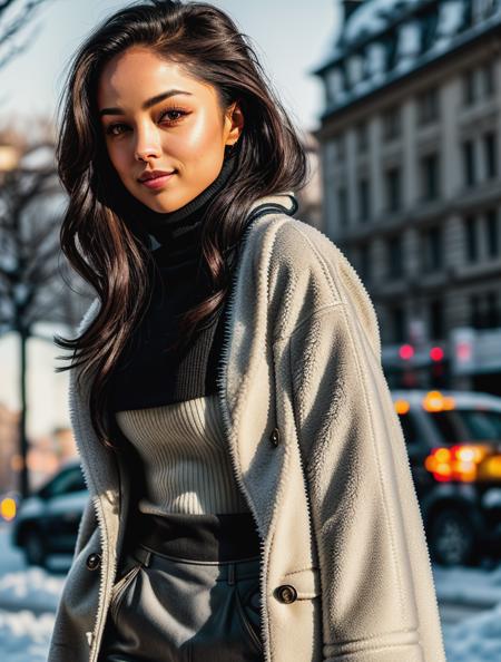 beautiful woman (v4lkyr4e:.99), beautiful hair, winter Paris, elegant, snowing, natural skin texture, (fashionable fur coat), (((black turtleneck))), sunset, cute smile, 24mm, 4k textures, soft cinematic light, adobe lightroom, photolab, hdr, intricate, elegant, highly detailed, sharp focus, ((((cinematic look)))), soothing tones, insane details, intricate details, hyperdetailed, low contrast, soft cinematic light, exposure blend, hdr, faded, <lora:more_details:.6>, <lora:wowifierV3:.6>