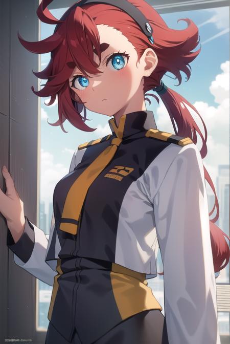 sulletamercury, <lora:sulletatest:1>,
sulleta mercury, ahoge, aqua eyes, black hairband, hair between eyes, hairband, long hair, low ponytail, red hair, swept bangs, thick eyebrows,
BREAK asticassia school uniform, jacket, long sleeves, school uniform, white jacket,,
BREAK looking at viewer,
BREAK indoors, classroom,
BREAK <lora:GoodHands-vanilla:1>, (masterpiece:1.2), best quality, high resolution, unity 8k wallpaper, (illustration:0.8), (beautiful detailed eyes:1.6), extremely detailed face, perfect lighting, extremely detailed CG, (perfect hands, perfect anatomy),