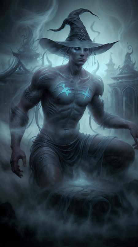 RAW Photo of  worldofmist (style-swirlmagic:0.8),  solo, (full body:0.6), looking down, detailed background, detailed face, (<lora:WitchcraftPunkAI:0.5>, WitchcraftPunkAI theme:1.1), rune-priest,   runes etched into skin, flowing robes, staff,  movement, intense expression, floating particles, glowing runes, stones with runes, tribal runes,   rune temple in background, backlighting, shadows, magic lighting, ethereal atmosphere,  <lora:WorldofMist:1><lora:add_detail:0.6> <lora:LowRa:0.2>, (Masterpiece:1.3) (best quality:1.2) (high quality:1.1), unreal engine,incredibly detailed,stunning,film grain,art style,surreal,detailed,hyperdetailed,medium photography,epic