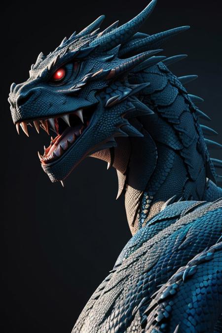 Asian dragon, red blue snake gradient vibrant neon colour, rough, textural, broad brush strokes, red color prominent detailed, alienzkin, silhouette, spotlight, dark theme, c4d, blender, raytracing, unreal engine 5, render 3d, face close up,