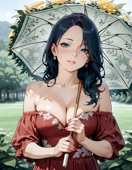 Off-Shoulder Dress With Floral Umbrella ILLUSTRIOUS
