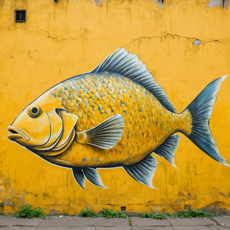 (single fish showcase) <lora:60_fish_showcase:1.1>
Yellow background,
high quality, professional, highres, amazing, dramatic,
(Urban graffiti alley and colorful art:0.5),