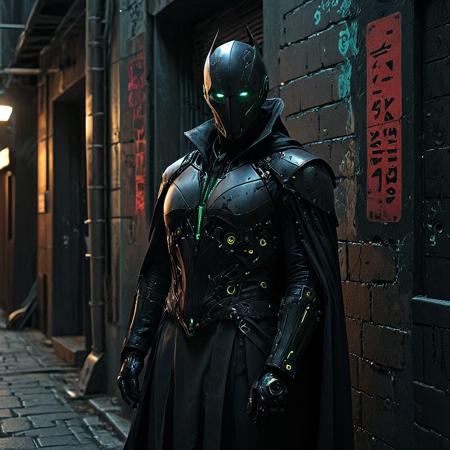 score_9, score_8_up, score_7_up, score_6_up, realistic, colorful, cinematic lighting, dark, , incredibly absurdres, BREAK  solo, DemonEngin3, street punk , beaten cloak, science fiction, cyborg,parts made of leather, humanoid punk, science fiction, punk leaning on a wall in a dark neon alley,  evi@decrepPunk, ,  sinozick, ultra-detailed, intricate details, high quality, best lighting , cs-l3ath3r