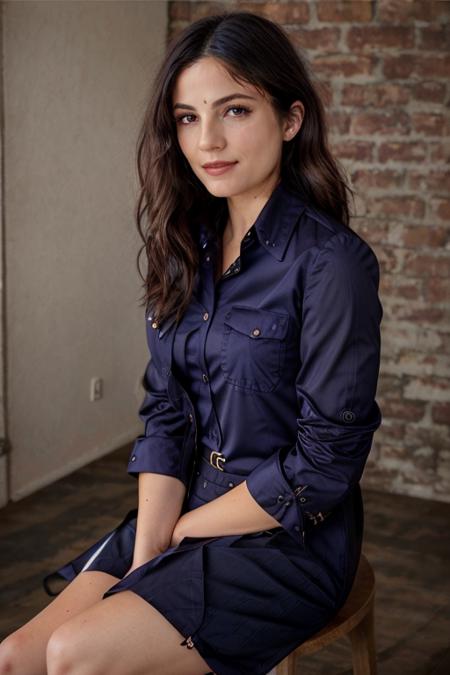 wearing a business suit, US Navy Blue blouse,  birthday party  <lora:Monica1873Bar:1> a woman, m1873b, solo,