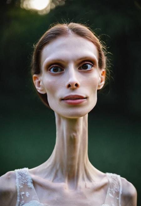 1girl posing for wedding photo (long-neck:1.4) wearing thick-bifocals:1.2