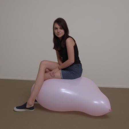 woman sitting on large balloon, real, realistic, photograph, photorealistic, hyperdetailed, hyper realistic.