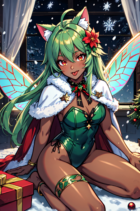 1girl, solo, flamboyant, detailed hair, detailed face, detailed eyes, official art,    FaeVibes XmasTheme NagiDark ThisisNotFine Ahoge-HornballFace 70sRockstar