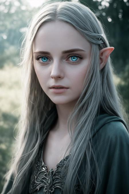 (detailed face, detailed eyes, clear skin, clear eyes), lotr, fantasy, elf, female, (((full body visible))), looking at viewer, portrait, photography, detailed skin, realistic, photo-realistic, 8k, highly detailed, full length frame, High detail RAW color art, piercing, diffused soft lighting, shallow depth of field, sharp focus, hyperrealism, cinematic lighting