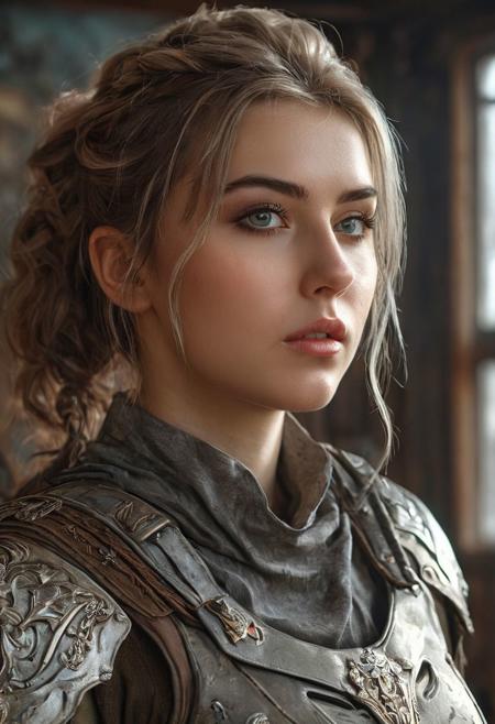 young beautiful Slavic woman with unrealistically large eyes from the TV series or computer game Fallout in a raider costume, 
post-apocalyptic atmosphere, 
photorealism, 
beautiful elegant dress, 
luxurious hair, 
chic hairstyle, 
sweet beautiful face, 
in the style of Alyssa Monks and Glenn Brown style, 
soft play of light and shadow, 
masterpiece, 
a variety of small details in the background, 
random, 
hyper detailed, 
trending on artstation, 
intricate details, 
highly detailed, 
highly detailed, 
digital painting, 
perfect result, 
HDR, 
illustration, 
very clear image, 
evocative, 
striking, 
Fluorescent light, 
Side angle perspective, 
perfect face, 
polished, 
glorious, 
seraphic, 
dreamy, 
astonishing, 
fabulous, 
captivating, 
pretty, 
mesmeric, 
elegant, 
magnificent, 
sublime, 
luscious, 
dreamy, 
Mysterious