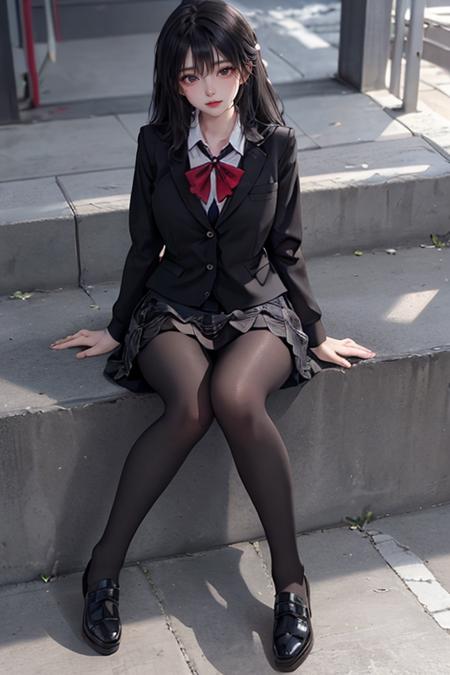 1girl,ultra detailed 8k cg, masterpieces, best quality,black hair,jk,black pantyhose,loafers, plaid skirt, black_footwear,school uniform,looking at viewer,class,day <lora:hsod:0.4> <lora:jk uniform:0.2> <hypernet:pureerosface_v1:0.55>, ultra detailed 8k cg, masterpieces, best quality