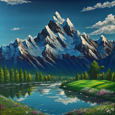 sky, mountain, river, tree, flower,  <lora:cc:1>