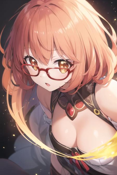 1girl,  solo, <lora:Mirai:0.5>, kuriyama_mirai, glasses, red-framed_eyewear, short_hair, (extremely detailed), detailed hair, best resolution, best quality, ((medium breasts)), best resolution, best quality, (Masterpiece), extremely detailed face, Original Character, perfect lighting, best colors, colorful, beautiful, fine detail, ultra high resolution, Natural Volumetric Lighting And Best Shadows, Deep Depth Of Field, (Highest Quality, Amazing Details:1.4)