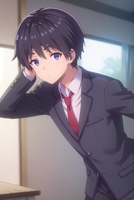 keikikiryuu, <lora:keiki kiryuu s1-lora-nochekaiser:1>,
keiki kiryuu, black hair, (black eyes:1.3), male focus,
BREAK school uniform, jacket, necktie, shoes, pants, red necktie,
BREAK indoors, classroom,
BREAK looking at viewer,
BREAK <lyco:GoodHands-beta2:1>, (masterpiece:1.2), best quality, high resolution, unity 8k wallpaper, (illustration:0.8), (beautiful detailed eyes:1.6), extremely detailed face, perfect lighting, extremely detailed CG, (perfect hands, perfect anatomy),