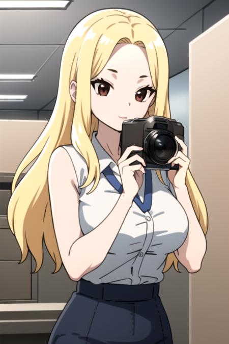 masterpiece, highres, 1girl, upperbody,office workers, <lora:MinamiHokutozaiR4 :0.7>,MinamiHokutozaiR4 ,office,  holding a camera