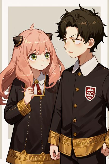 1boy damian 1girl anya eden academy uniform capelet