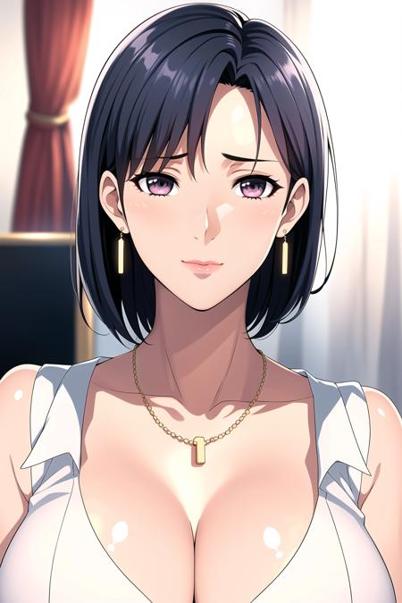 Simple White Background,
earrings, front-tie_top, necklace, shirt, sleeveless,
<lora:EmikoAmamiya-V1:0.7>,
black_eyes,Blue_hair,short_hair,Bangs,
<lora:Oda_Non_Style-KK77-V2:0.3>,<lora:more_details:0.1>,
1 girl, 20yo,Young female,Beautiful Finger,Beautiful long legs,Beautiful body,
Beautiful Nose,Beautiful character design, perfect eyes, perfect face,expressive eyes,perfect balance,
looking at viewer,(Focus on her face),closed mouth, (innocent_big_eyes:1.0),(Light_Smile:1.0),
official art,extremely detailed CG unity 8k wallpaper, perfect lighting,Colorful, Bright_Front_face_Lighting,White skin,
(masterpiece:1.0),(best_quality:1.0), ultra high res,4K,ultra-detailed,
photography, 8K, HDR, highres, absurdres:1.2, Kodak portra 400, film grain, 
blurry background, bokeh:1.2, lens flare, (vibrant_color:1.2),professional photograph,
(Beautiful,large_Breasts:1.4), (beautiful_face:1.5),(narrow_waist),