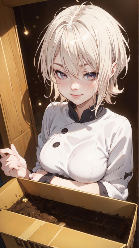 alice_nakiri alice_nakiri, an anime girl,  1girl, solo, breasts, short hair, large breasts, red eyes, cleavage, jewelry, school uniform, necktie, bracelet alice_nakiri, an anime girl,  1girl, solo, looking at viewer, short hair, open mouth, red eyes, school uniform, necktie alice_nakiri, an anime girl,  1girl, breasts, smile, short hair, blonde hair, large breasts, white chef costume, white pants, red eyes,