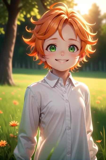 neverland_emma orange hair white collared shirt green eyes