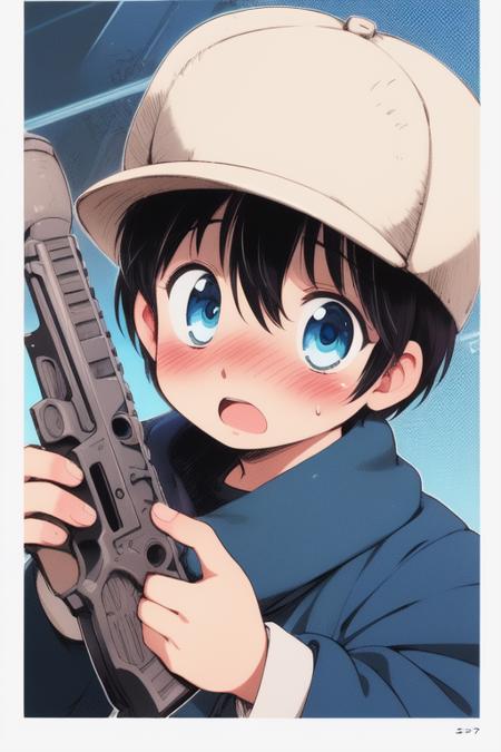 corio, 1boy, soro, blue eyes, chibi, short hair, black hair, hat, child,  corio, 1boy, soro, blue eyes, chibi, short hair, black hair, hat, child.