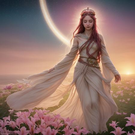 Aelara, the ethereal goddess of dawn, dances across the horizon with hues of rose and gold trailing in her wake. Adorned with a crown of blooming lilies, her presence heralds the awakening of life. Her eyes shimmer with the promise of a new day, and her laughter echoes like the first songbird's call. Aelara's gentle touch brings warmth to the coldest hearts, and her embrace grants hope to all who seek renewal in the light. photography