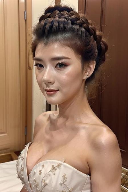 v4n3ss4, evening wear, beautiful, hair up, masterpiece, best quality, upper body shot,
