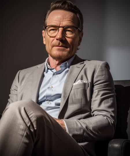 (A medium photo of  bryan cranston,age up,old,grey hair),wearing(brown suit,glasses),crossed legs,grey background, (masterpiece:1.2) (photorealistic:1.2) (bokeh) (best quality) (detailed skin) (intricate) (8k) (HDR) (cinematic lighting) (sharp focus) (Clutter-Home:1.2),
<lora:bryancranston:0.9>