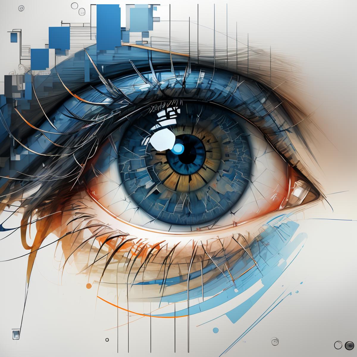 Eye Art: A Detailed and Creative Portrait of a Human Eye with Blue and Yellow Hues