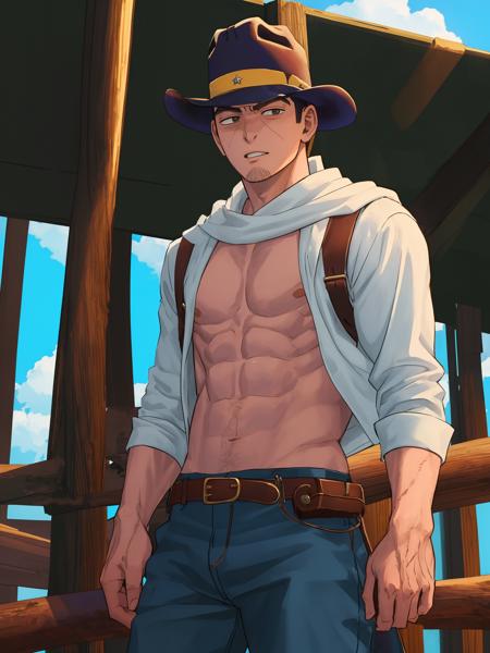 cowboy western,yuedao, 1male,masterpiece, best quality, <lora:yuedao:1>