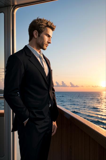 ((ultra detailed, masterpiece, best quality))
 <lora:DeadChuck:0.8>
DeadChuck, 1boy, solo, on a luxury yacht, dressed in a sharp suit, looking out at the ocean as the sun sets in the distance