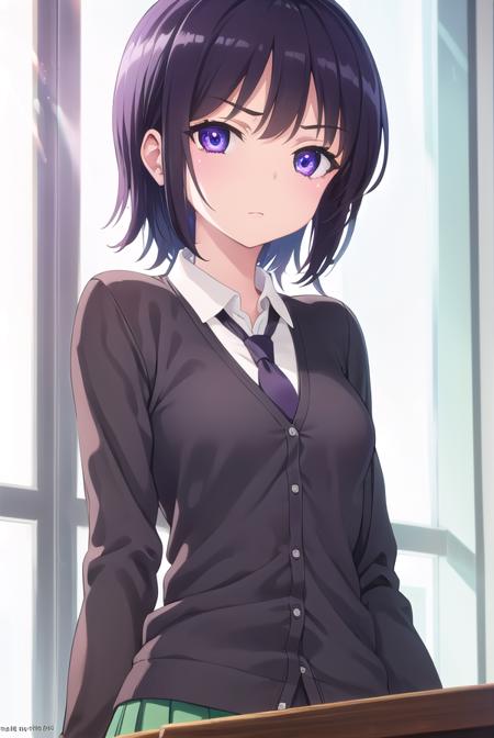 yozoramikazuki, <lora:yozora mikazuki s2-lora-nochekaiser:1>,
yozora mikazuki, short hair, black hair, (purple eyes:1.1), angry, frown,
BREAK shirt, school uniform, necktie, cardigan, black necktie, skirt, green skirt, pleated skirt,
BREAK indoors, classroom,
BREAK looking at viewer, (cowboy shot:1.5),
BREAK <lyco:GoodHands-beta2:1>, (masterpiece:1.2), best quality, high resolution, unity 8k wallpaper, (illustration:0.8), (beautiful detailed eyes:1.6), extremely detailed face, perfect lighting, extremely detailed CG, (perfect hands, perfect anatomy),