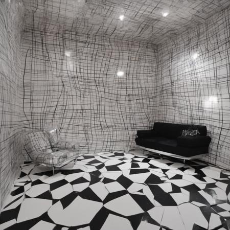 black and white line, room 