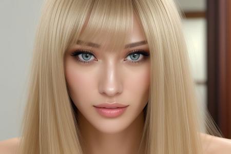 exceptional sexy beauty,beautiful gentle and bright expression,sexy a refreshing look,perfect beautiful cute face is hidden by long bangs,long luster blonde straight hair,hair on beautiful face,very cute beautiful sexy young little woman, very perfect beautiful cute face,beautiful cute eyes