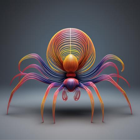 xians,<lora:xs_3:0.3>,A spider composed of flowing colored lines, with lines resembling light and realistic rendering