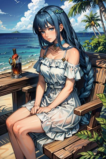 ((masterpiece, best quality))
<lora:ValkyrieProfileLenneth:0.8>
ValkyrieProfileLenneth, 1girl, solo, long braid, blue hair, on a tropical island, sundress, palm trees, sitting cross-legged