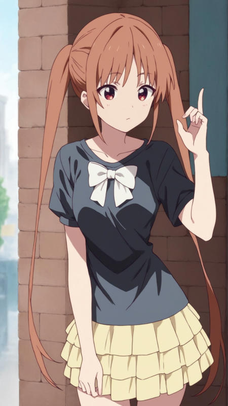 yoshiko_hanabatake yoshiko_hanabatake, an anime girl, 1girl, solo, long hair, skirt, brown hair, shirt, twintails, very long hair, standing, black shirt, white bow, layered skirt, yellow skirt yoshiko_hanabatake, an anime girl, 1girl, solo, long hair, smile, open mouth, brown hair, navel, twintails, swimsuit, closed eyes, :d, bikini, day, striped, arms up, side-tie bikini bottom, polka dot, >_<, xd yoshiko_hanabatake, an anime girl, 1girl, solo, long hair, looking at viewer, smile, open mouth, simple background, brown hair, long sleeves, dress, ribbon, twintails, brown eyes, school uniform, standing, full body, :d, shoes, socks, kneehighs, brown footwear, loafers