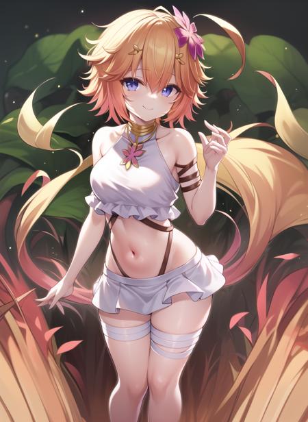 <lora:traptrixpudica:0.8>traptrixpudica,white short skirt,navel,standing,smile,solo, 1girl,forest  background,  full body,masterpiece,solo,beautiful detailed eyes,finely detail,detailed face,vivid color,5 fingers,finely detailed,hyper detailed,detailed hand,8k,finely detailed beautiful eyes,high resolution illustration,best quality,