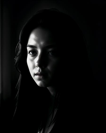 greyscale analog cinematic photo dark photo of desilatte woman, shallow depth of field, vignette, highly detailed, moody, epic, gorgeous, film, atmospheric haze, dynamic lighting <lora:Desi_Coffee_V3_SD15_LoRA_prodigy_local_regs:0.6>