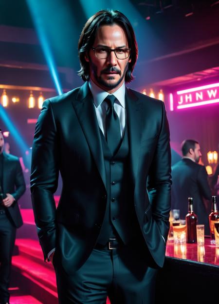 <lora:FF.82.sdxlUnstableDiffusers_v6StabilityEater.lora:1> keanu reeves as john wick in a nightclub, vibrant, beautiful, crisp, detailed, ultra detailed, intricate, serious face, serious pose, john wick black glasses