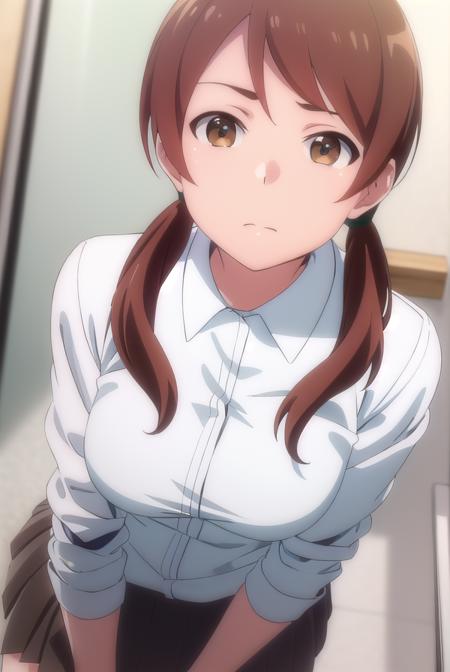 himaritakanashi, <lora:himari takanashi s1-lora-nochekaiser:1>,
himari takanashi, brown hair, twintails, (brown eyes:1.3), low twintails,
BREAK skirt, shirt, school uniform, white shirt, pleated skirt, brown skirt,
BREAK indoors, classroom,
BREAK looking at viewer, (cowboy shot:1.5),
BREAK <lyco:GoodHands-beta2:1>, (masterpiece:1.2), best quality, high resolution, unity 8k wallpaper, (illustration:0.8), (beautiful detailed eyes:1.6), extremely detailed face, perfect lighting, extremely detailed CG, (perfect hands, perfect anatomy),