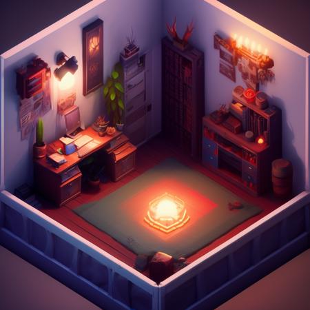 0xisometric, office, green, bright room