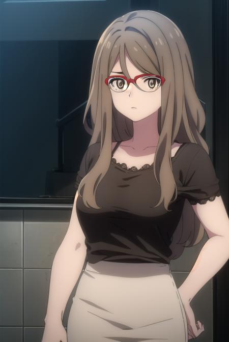 mizukinakahara, <lora:mizukinakaharas1-lora-nochekaiser:1>, 
mizuki nakahara, long hair, brown hair, (brown eyes:1.5), glasses, red-framed eyewear,
BREAK shirt, green shirt, camisole, black camisole, skirt, white skirt, short sleeves, pantyhose, pencil skirt,
BREAK outdoors, city,
BREAK looking at viewer, (cowboy shot:1.5),
BREAK <lyco:GoodHands-beta2:1>, (masterpiece:1.2), best quality, high resolution, unity 8k wallpaper, (illustration:0.8), (beautiful detailed eyes:1.6), extremely detailed face, perfect lighting, extremely detailed CG, (perfect hands, perfect anatomy),