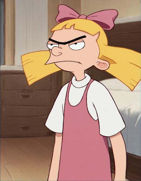 helga g pataki (hey arnold) blonde hair bow hair bow pink bow blunt bangs pink dress white shirt