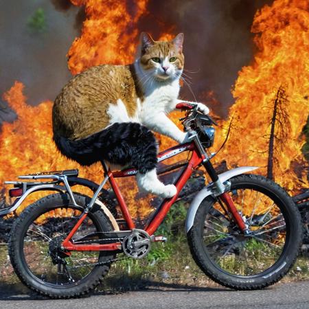 forest fire <lora:DD-above-v1:1> cat on bike