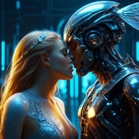 brutal biomechanical man kissing a beautiful female angel, magical, sci-fi, beautiful, unimaginable, 
very dramatic, naturalistic, photorealistic, highly detailed digital art, science vs fantasy, 
accurate intricate and realistic anatomy, 
soft lighting, Cinematic, Color Grading, Editorial Photography, volumetric lighting, atmospheric, Photography, 
Photoshoot, insanely detailed and intricate, hypermaximalist, elegant, hyper realistic, volumetric lighting, 
ray tracing, unreal engine, 3d, octane render, cinematic HD, 32k, 3D Megapixel, Pro Photo RGB, VR, Half Backlight, Backlight, Natural Light, Incandescent, Moody Lighting, 
Cinematic Lighting, Soft Lighting, Surround, Beautiful Lighting, Accent Lighting, Global Illumination, Global 
Ray tracing lighting, Scattering, Glow, Shadows, Rough, Flicker, Ray tracing reflections, Lumen reflections, 
Screen space reflections, Diffractive gradation, Chromatic aberration, GB Displacement, Scan Lines, Anti-Aliasing,
 FKAA, TXAA, RTX, SSAO, Shaders , OpenGL-Shaders, GLSL-Shaders, Post Processing, Post-Production, Cell Shading, 
Tone Mapping, CGI, VFX, SFX, insane ly d detailed and intricate, hyper-maximal, hyper-realistic, super-detailed, 
photography, hyper-realistic, 3D, photo-realistic, ultra-photo-realistic, ultra-detailed, intricate details, 8K, 
super-detailed, full color, ambient shading, volumetric lighting, high contrast, HDR, 3D