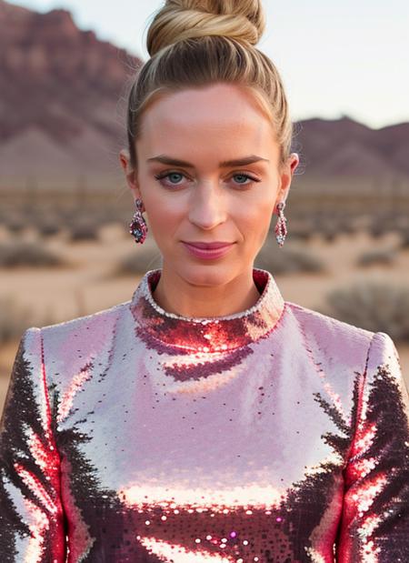 portrait of skswoman, happy , wearing sneakers , with A-line haircut , background cosmic, epic (photo, studio lighting, hard light, sony a7, 50 mm, matte skin, pores, colors, hyperdetailed, hyperrealistic), <lyco:Emily Blunt:1.1>