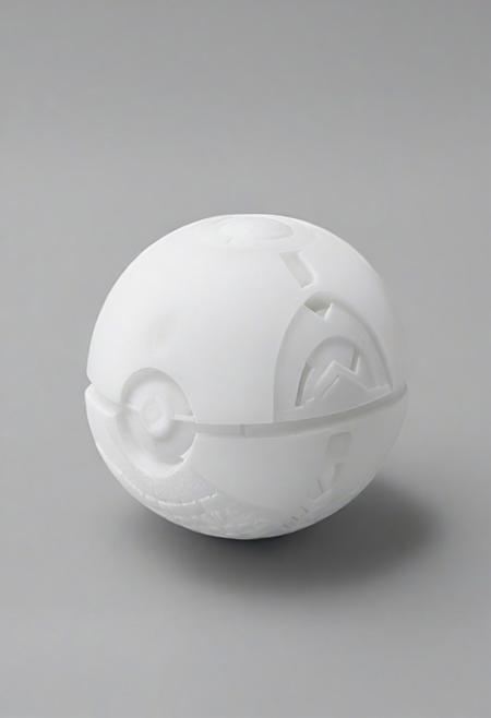 masterpiece, best quality, very detailed, WhiteMold, 3d printed mold, art style, greyscale, monochrome, simple background, pokeball, 3D printed pokeball