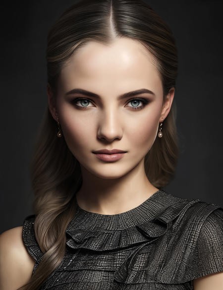 (dark theme:0.9), a woman, in elegant dress, close up <lora:FreyaAllan:1>, (hdr:1.22), muted colors, complex background, hyperrealism, hyperdetailed, amandine van ray